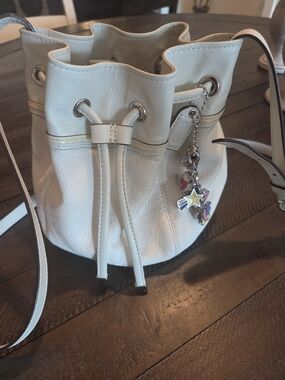 Coach Pebbled Leather Drawstring Bucket Bag in Chalk White